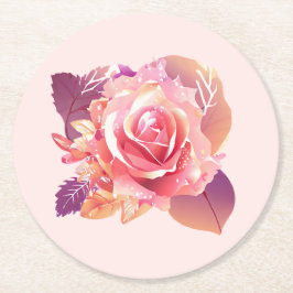 Snygg Single Rosa ros Underlägg Papper Rund