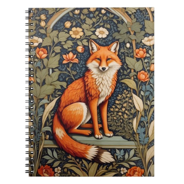 Snygg Sitta Red Fox William Morris Inspired Anteckningsbok (Framsidan)