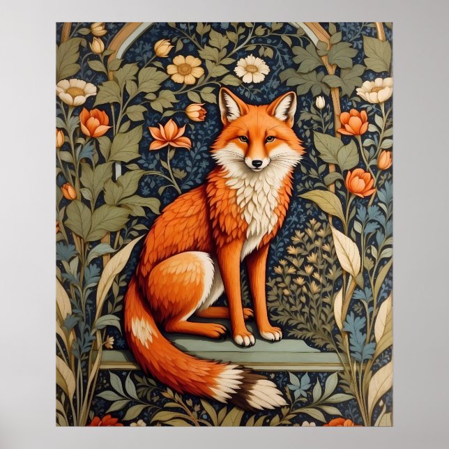 Snygg Sitta Red Fox William Morris Inspired Poster (Framsidan)
