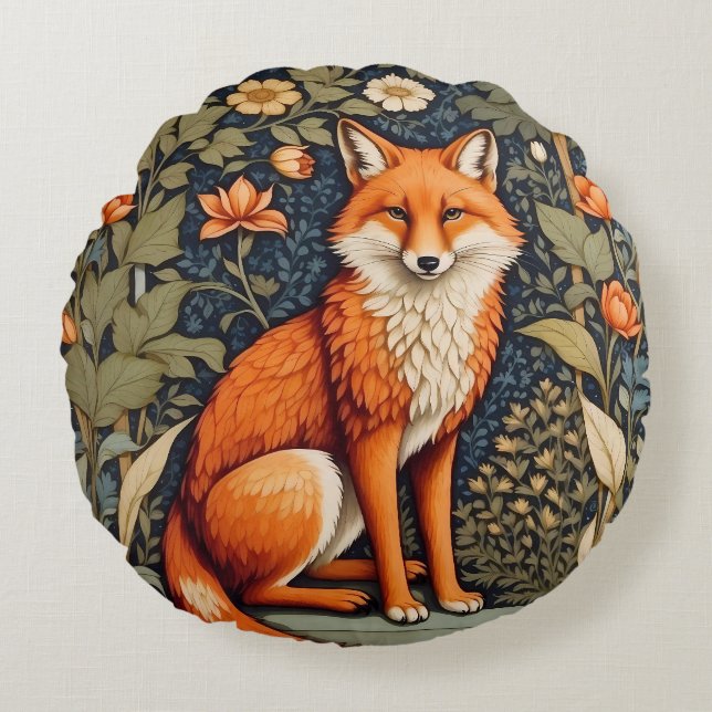 Snygg Sitta Red Fox William Morris Inspired Rund Kudde (Framsidan)