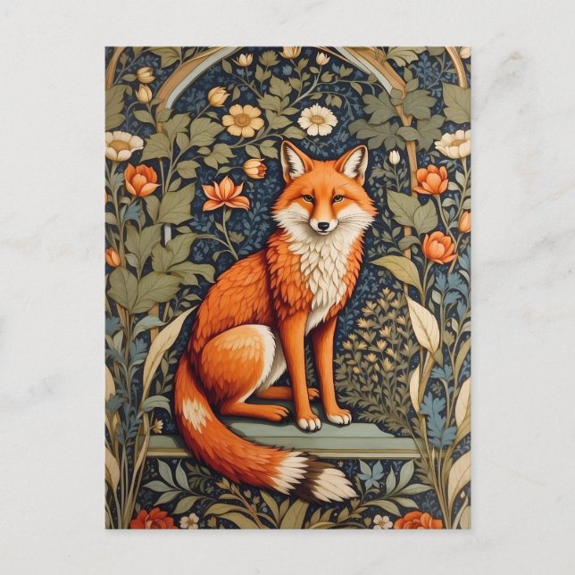 Snygg Sitta Red Fox William Morris Inspired Vykort (Framsida)