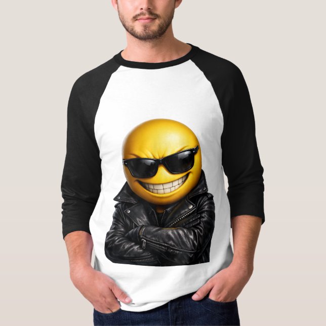 Snygg självsäker emoji-läderjacka t shirt (Framsida)