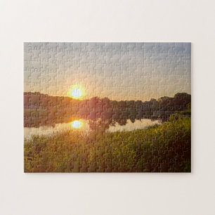 Snygg Sjö Photo Sunset Grönt Midwest Bild Pussel