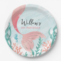 Snygg Sjöjungfru Birthday Round Pappra Tallrikar