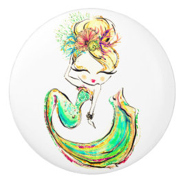 Snygg Sjöjungfru Fashionista Glam Girl Ceramic Ce Knopp