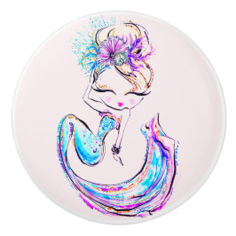 Snygg Sjöjungfru Fashionista Glam Girl Ceramic Knopp