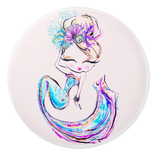 Snygg Sjöjungfru Fashionista Glam Girl Ceramic Knopp