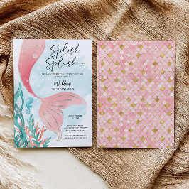 Snygg Sjöjungfru Girl-Födelsedagsfest Inbjudningar