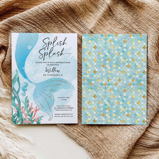 Snygg Sjöjungfru Girl-Födelsedagsfest Inbjudningar (Skapare uppladdad)