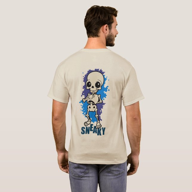 Snygg Skelett Halloween Blå Stänk T-Shirt (Hel baksida)