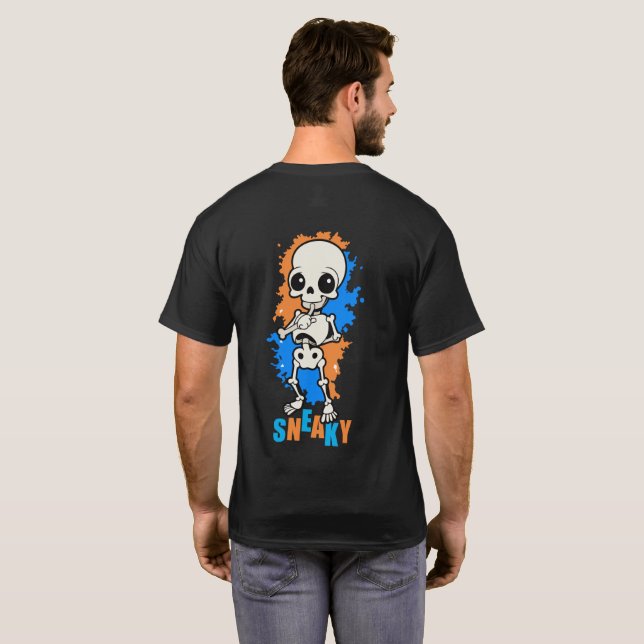 Snygg Skelett Halloween Blå Stänk T-Shirt (Hel baksida)