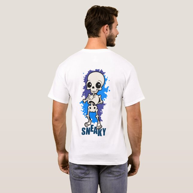 Snygg Skelett Halloween Blå Stänk T-Shirt (Hel baksida)