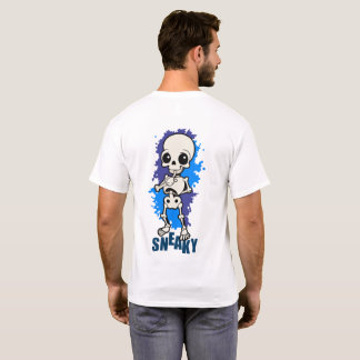Snygg Skelett Halloween Blå Stänk T-Shirt