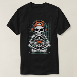 Snygg skelettgamer med headset och spelkontroll t shirt