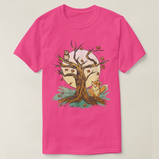 Snygg skogskonst Uggla för hösten T Shirt (Design framsida)
