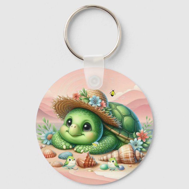 Snygg sköldpaddsbad på persikan nyckelring (Framsida)