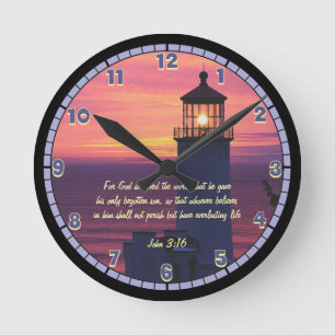 Snygg skript John 3:16 Anpassningsbar Lighthouse L Rund Klocka