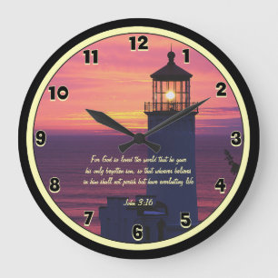 Snygg skript John 3:16 Anpassningsbar Lighthouse Stor Klocka