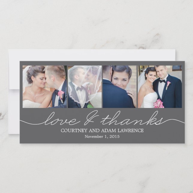 Snygg skrivning av tackkort för Bröllop - Grått Tack Kort (Framsida)