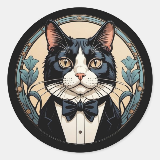 Snygg Smokingkatt Runt Klistermärke (Framsida)