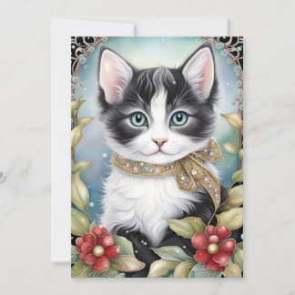 Snygg Smokingkatt Vinterflora Ram Julkort