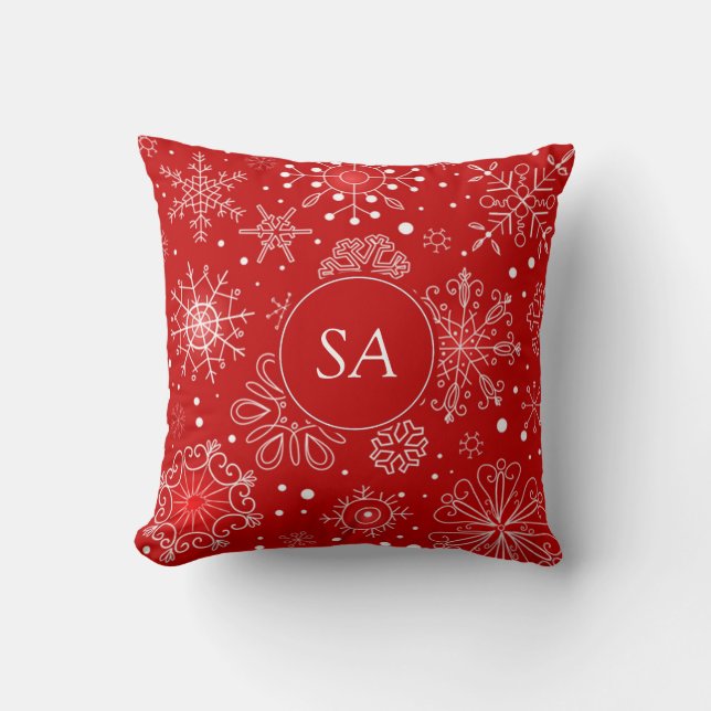 Snygg Snöflingor på Red Background jul Kudde (Framsida)