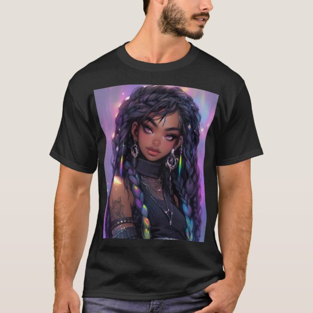 Snygg Snyggt Hair Anime Girl T Shirt (Framsida)