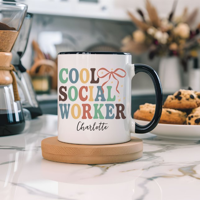 Snygg socialarbetare retro coquette specialmugg mugg (retro social worker gift, coquette mug, social worker appreciation, custom mug for social worker,)