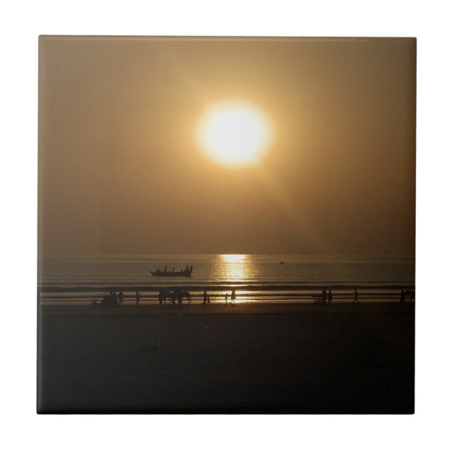 Snygg sommarsolnedgång kakelplatta (Framsidan)