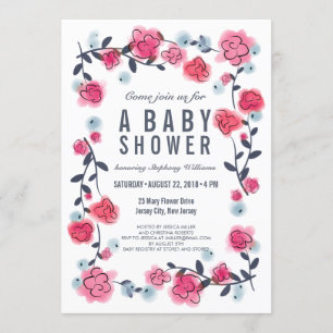 Snygg Söt Rosa Blommigt Baby Shower Inbjudan Girl
