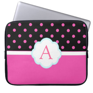 Snygg söt, söt rosa och svart polka dots laptop fodral