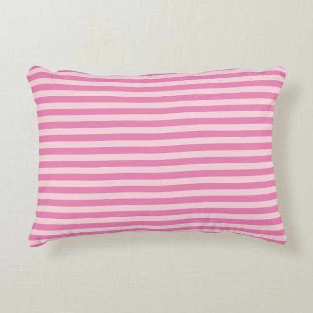 Snygg Söt Tjejig Ljus Rosa och Rosa Randig Prydnadskudde (Framsidan)