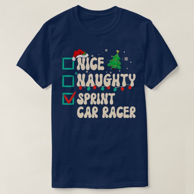 Snygg Sprint Car Racer Julafton List Santa Clau T Shirt (Design framsida)