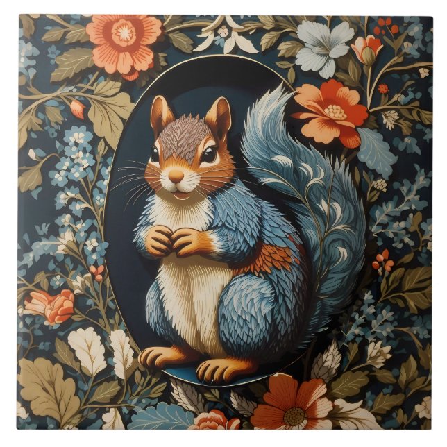 Snygg Squirrel William Morris Inspired Kakelplatta (Framsidan)