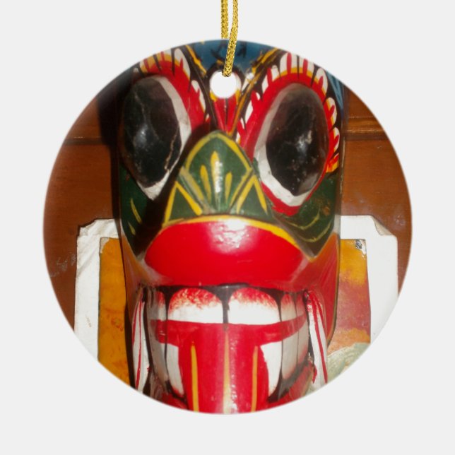 Snygg srilankesisk traditionell brandmaskkonst julgransprydnad keramik (Framsidan)