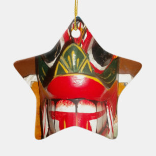 Snygg srilankesisk traditionell brandmaskkonst julgransprydnad keramik