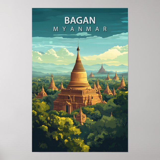 Snygg Ställe Bagan Myanmar Art Travel Poster (Framsidan)