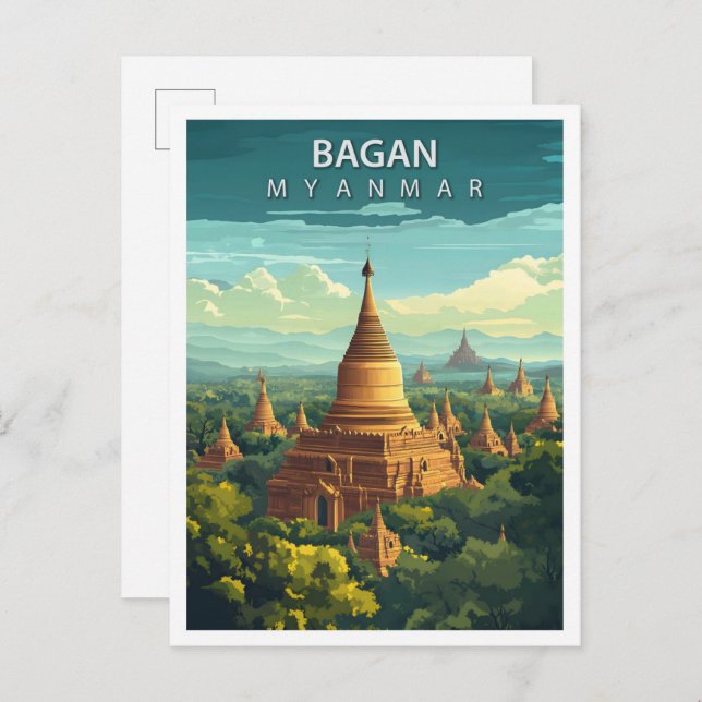 Snygg Ställe Bagan Myanmar Art Travel Vykort (Fram/baksida)