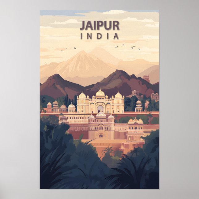 Snygg Ställe Jaipur India Illustration Travel Poster (Framsidan)