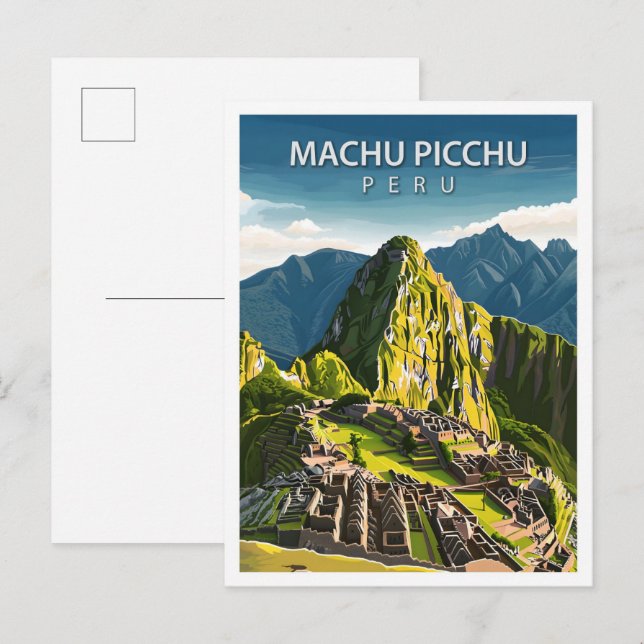 Snygg Ställe Machu Picchu Illustration Travel Vykort (Fram/baksida)