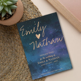 Snygg Starry Night Guld Typography Bröllop Spara Datumet