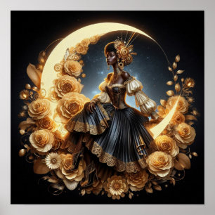 Snygg Steampunk Woman på Måne Poster