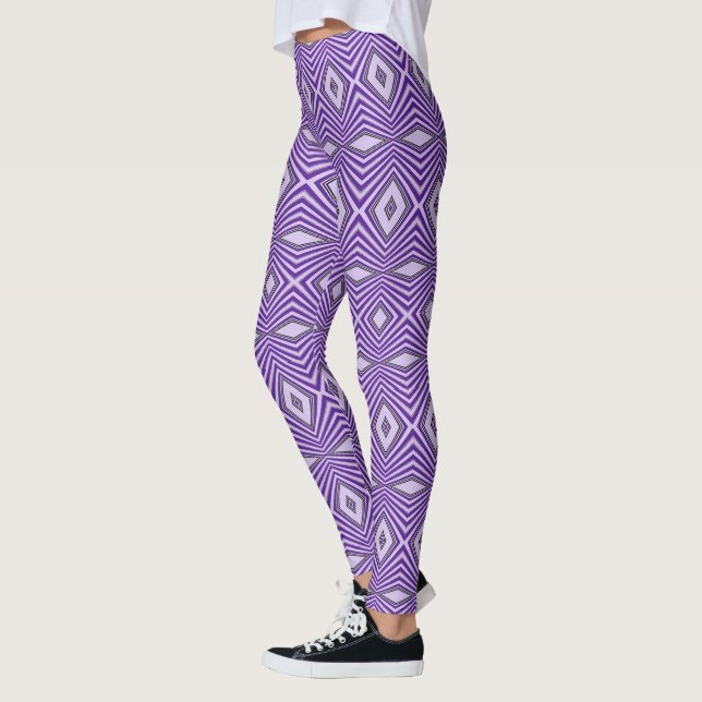 Snygg stilren lila diamant geometrisk mönster leggings (Vänster)