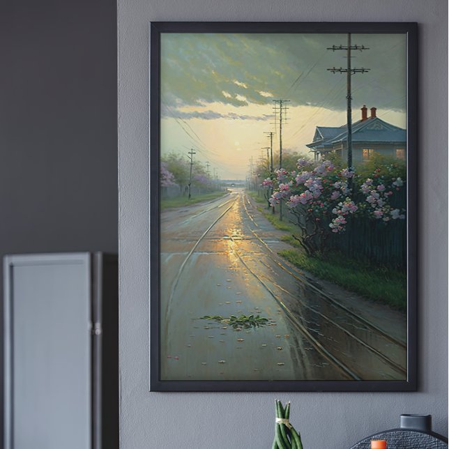 Snygg Stormy Street Scene Ai Art Poster (Skapare uppladdad)
