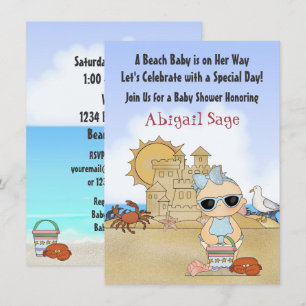 Snygg strandbabyfestinladning för flickor inbjudningar
