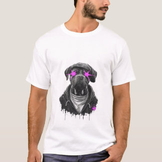 Snygg Streetwear Hund med Neon Rosa Stjärnö Gon Ur T Shirt