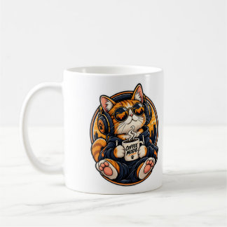 Snygg streetwear-katt som dricker kaffe kaffemugg