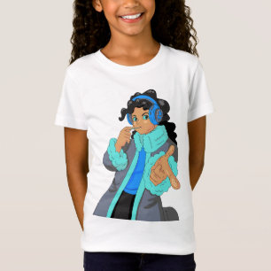 Snygg Stylish Tjej Sliter Hörlurar Hörlurar Musik T Shirt