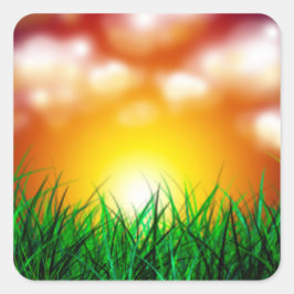 Snygg Sunrise över Fält i Grass Fyrkantigt Klistermärke