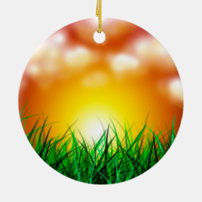Snygg Sunrise över Fält i Grass Julgransprydnad Keramik (Baksidan)